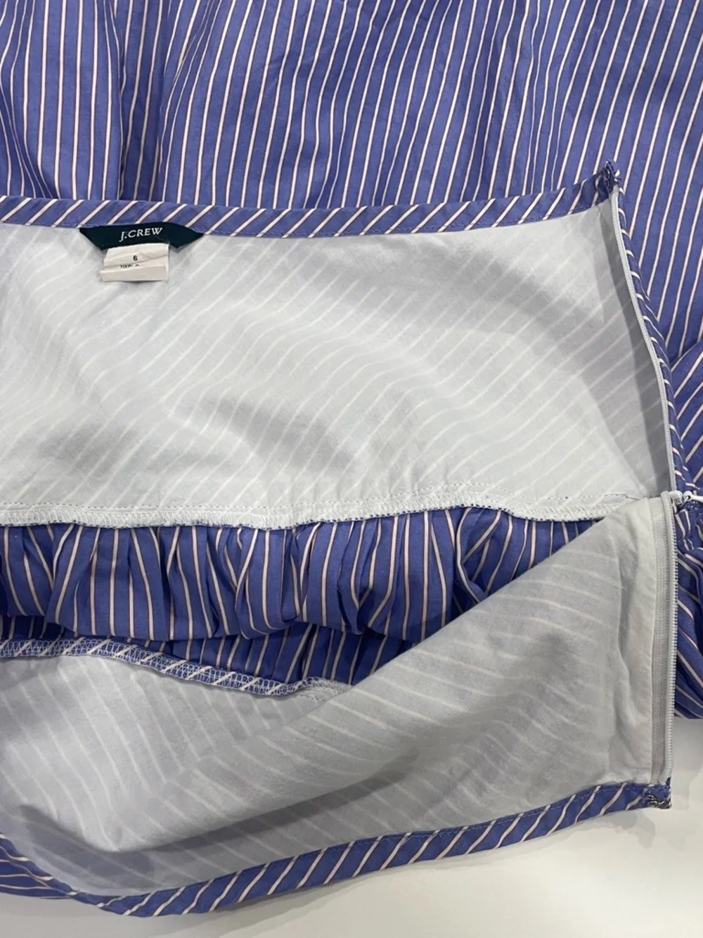 J. Crew Blue and White Pinstripe Circle Skirt with Orange Trim - Size 6 - Picture 5 of 7